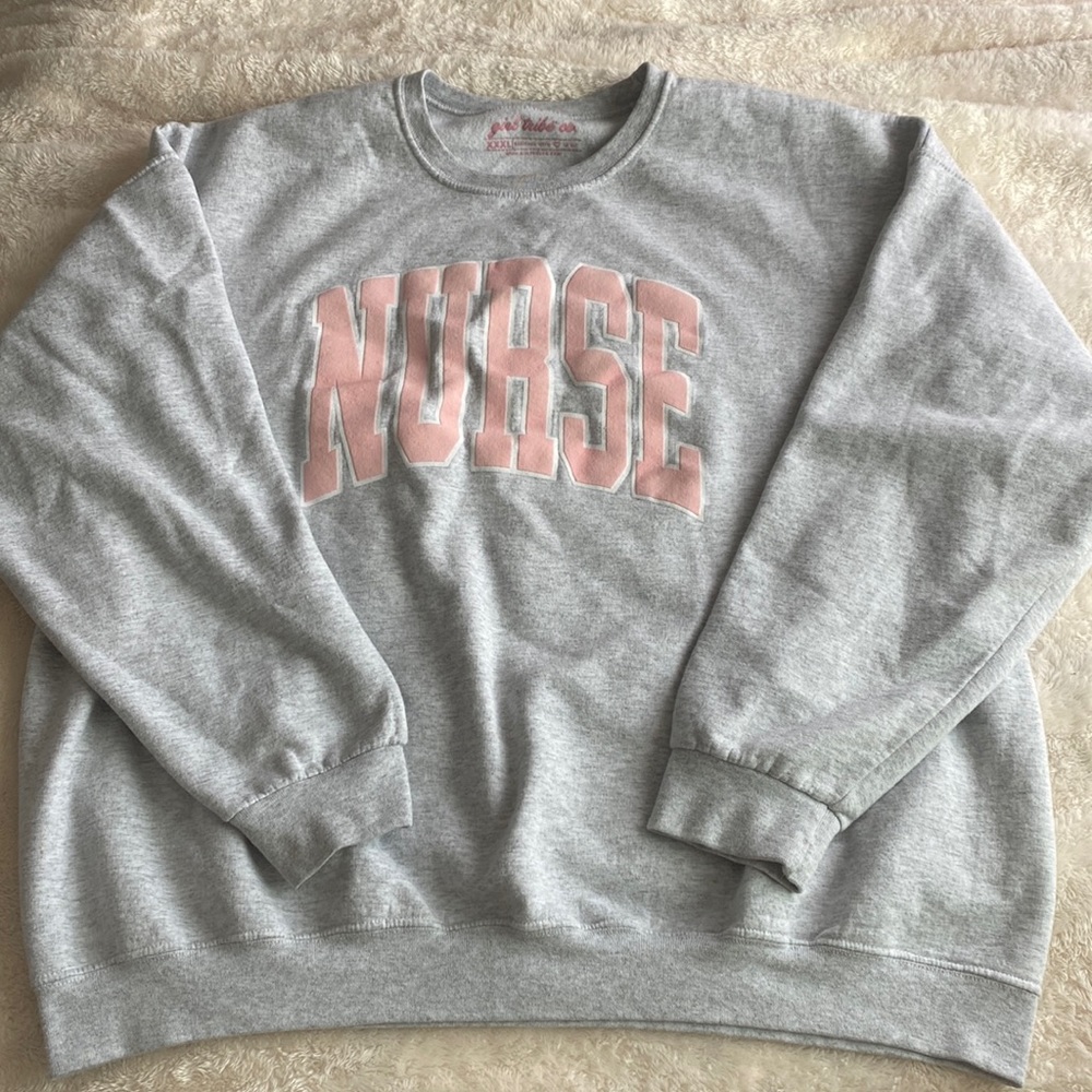 Pink and light grey nurse crewneck sweatshirt